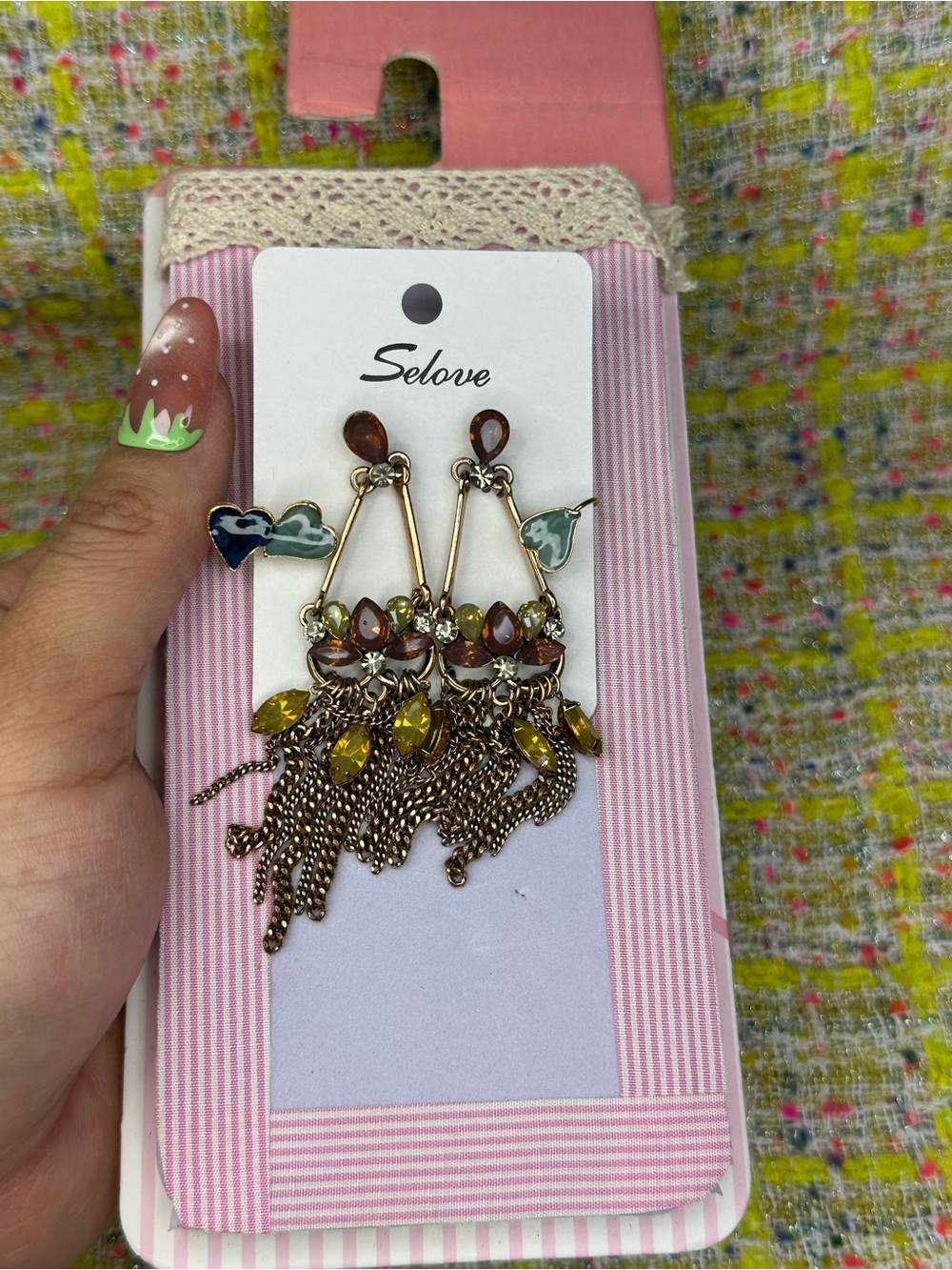 Love Gold-Tone Tassel Drop Earrings with Yellow 2 pairs